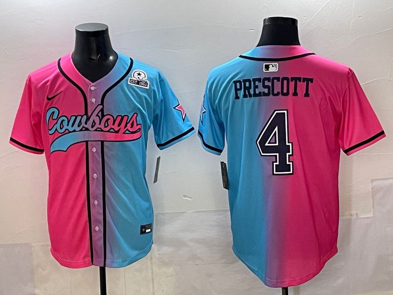 Men 2025 Dallas Cowboys #4 Prescott Blue pink Nike Limited NFL Jersey style 006->mlb hats->Sports Caps